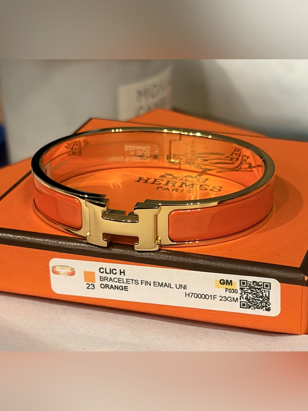 Hermes Clic H Bracelet Orange Enamel Gold Plated GM
